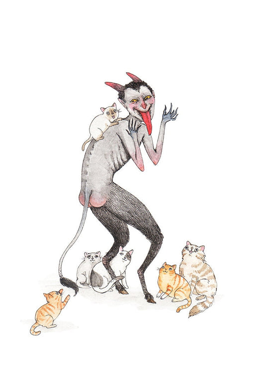 Krampussy - Krampus with Cats Print- Available in 5x7"& 8x10"