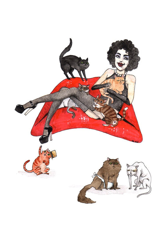 Rocky Hairball Picture Show - Rocky Horror Frank N Furter with Cats Print - Available in 5x7"& 8x10"