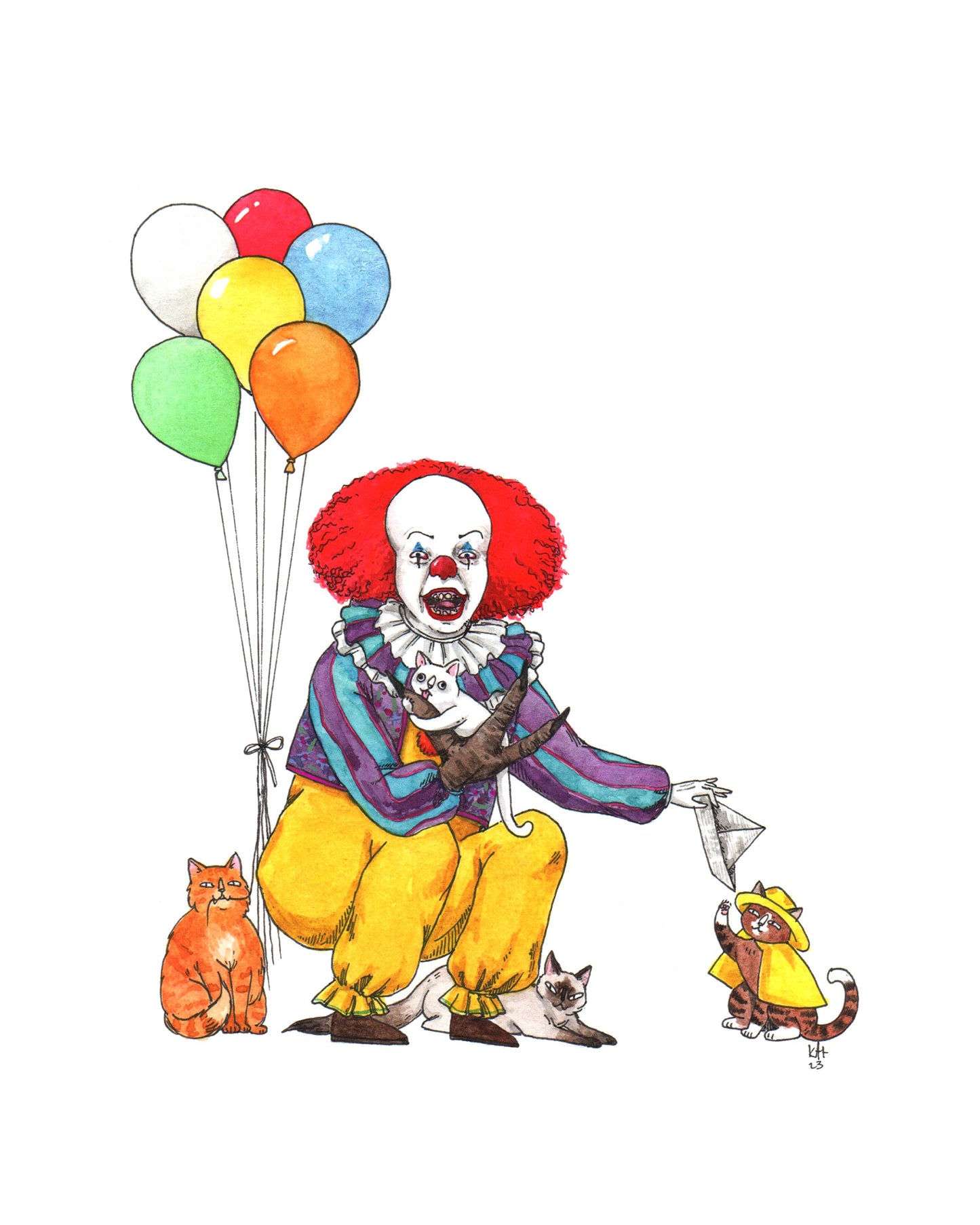 Pennywhiskers - Tim Curry It Pennywise Horror Cats Print - Available in 5x7"& 8x10"